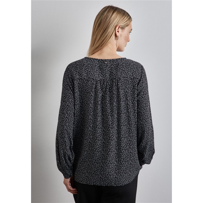 Blouse ronde hals print - Zwart ecru